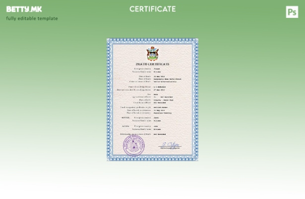 Модерен стил на Антигва и Барбуда, шаблон за PSD сертификат за смрт од витално з